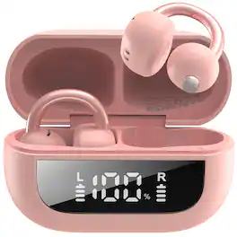 TOZO - OpenEarRing True Open Ear Headphones, Lightweight, Bluetooth 5.4, 40H Play, Digital Display, Fit Sports - Pink