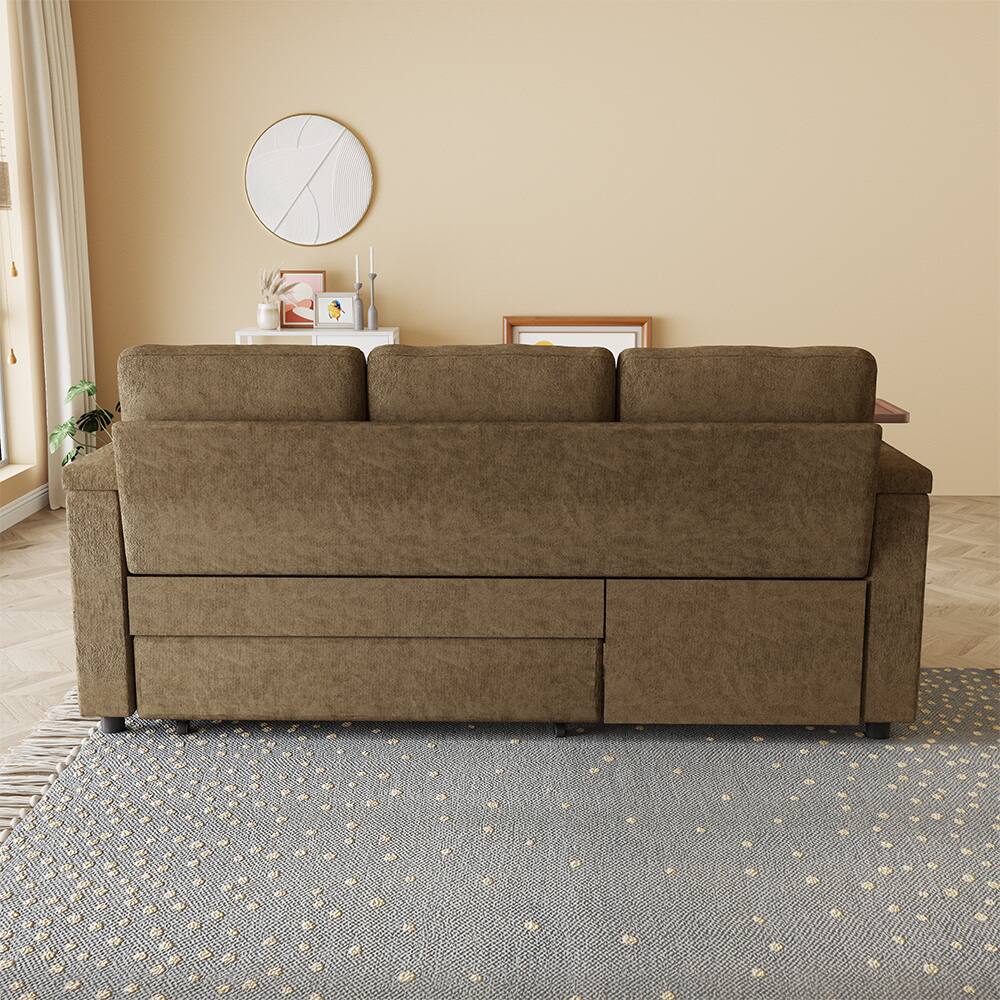 Alt View 1. Anysun - 83" Chenille Fabric Foldable Sofa Bed with Electric Recliner, Adjustable Backrest, Table Board, Armrest Storage - Khaki.