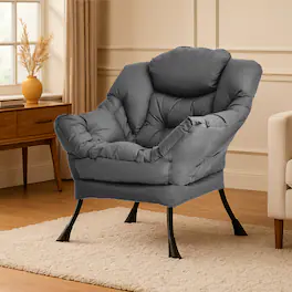 Hivvago - Soft Fabric Lounge Chair with Sturdy Metal Frame and Pocket - Gray