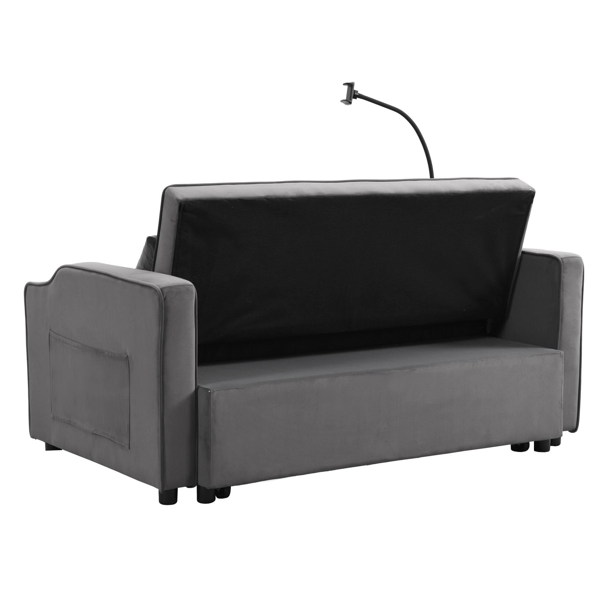Alt View 5. GOODSILO - Convertible Velvet Sofa Bed with Adjustable Backrest, USB Ports, and Storage Pockets for Compact Living Spaces - Dark Grey.