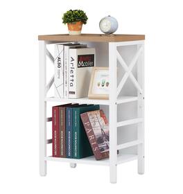 Dazzed Corner - 3 Tier Industrial Bookcase with Metal Frame and Backboard - White