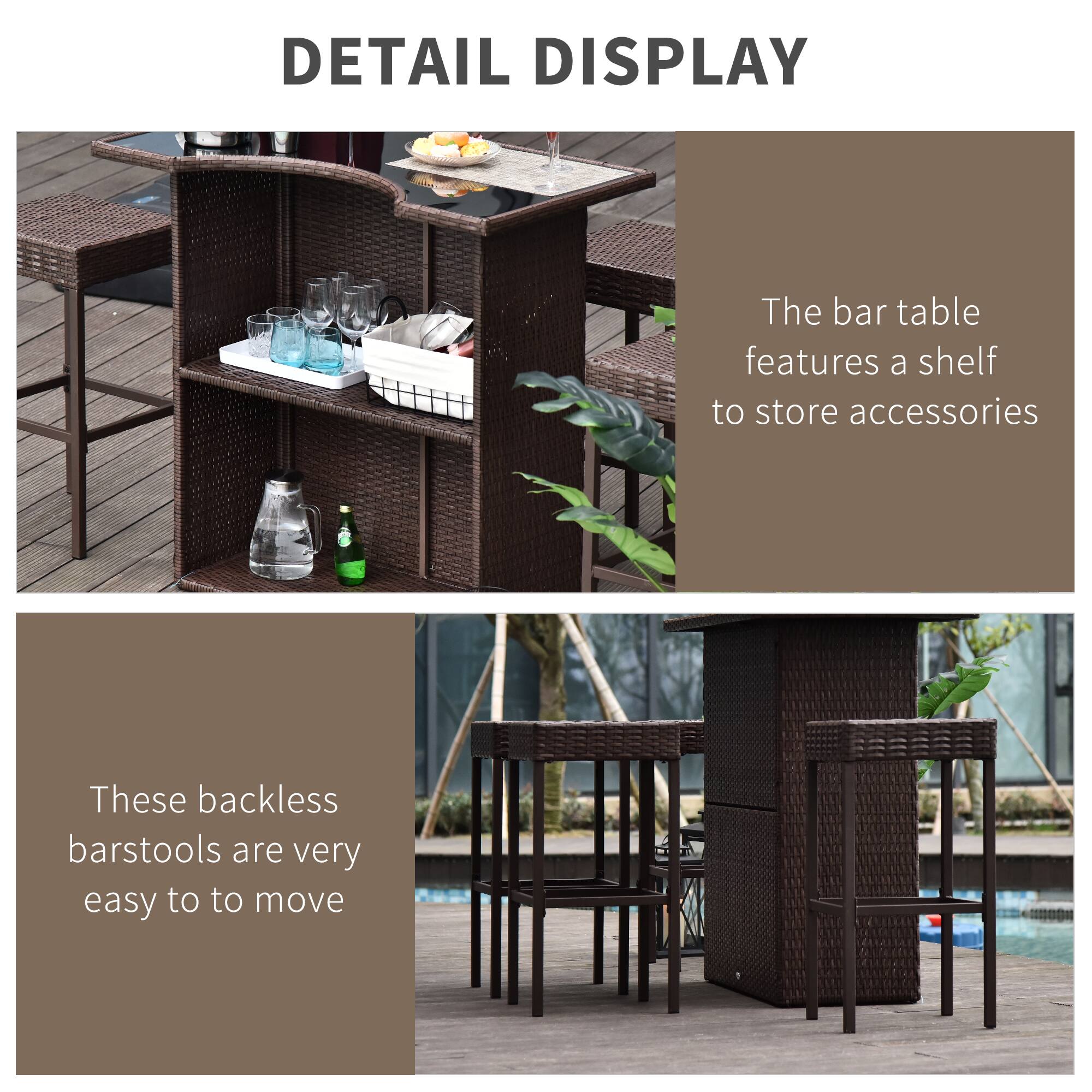 DETAIL DISPLAY

The bar table features a shelf to store accessories

These backless barstools are very easy to move