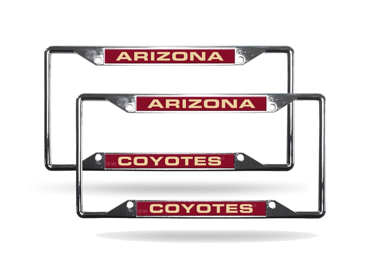 Arizona Coyotes NHL (Set of 2) All Corner EZ View Chrome Metal Laser Cut License Plate Frames