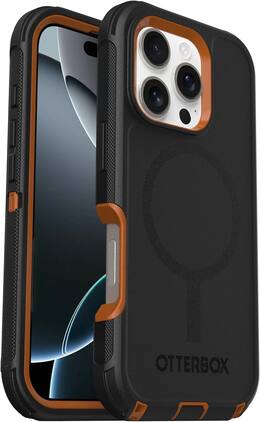 OtterBox - Defender Series Pro Hard Shell for MagSafe for Apple iPhone 16 Pro - Iron Eclipse (Black & Orange)