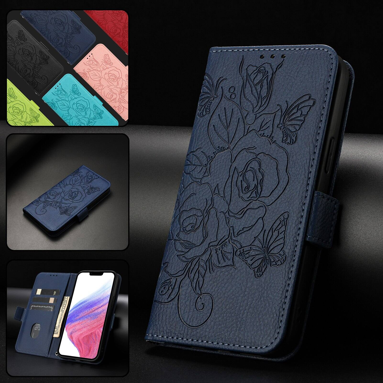 Alt View 5. Dteck - Embossed Texture Case for Apple iPhone 17e / 16e,Faux Leather Card Holder Wallet Case,Magnetic Closure Flip Cover+Strap - Darkblue.