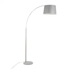 Loheer - March Contemporary Arc Floor Lamp White Marble Base Finish with Grey Linen Shade for Living Room - Nickel