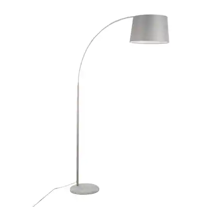 Front. Loheer - Loheer March Contemporary Arc Floor Lamp White Marble Base Nickel Finish with Grey Linen Shade for Living Room - Nickel.