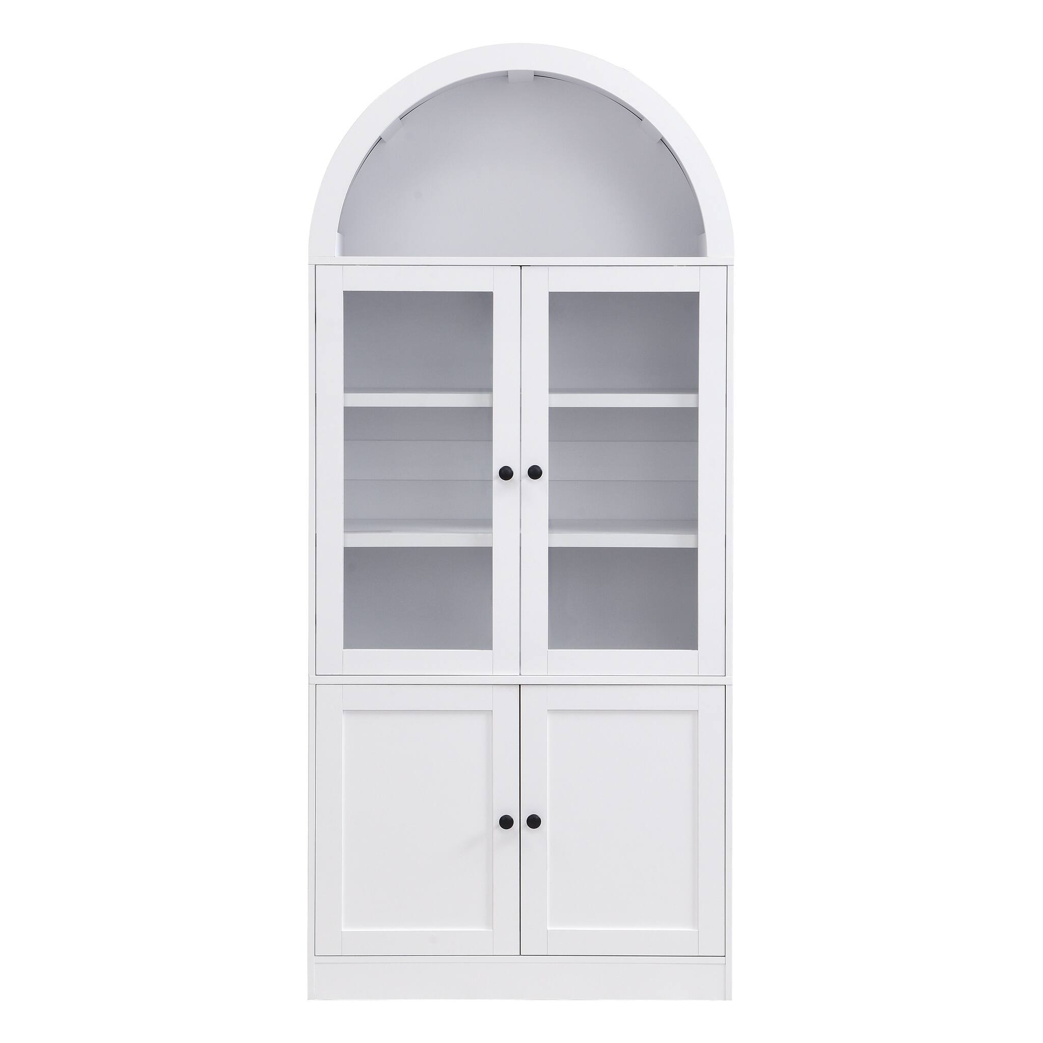 Front. Forest'nSky - 31.5 in. W x 15.7 in. D x 71.25 in. H White Arched Top Storage Cabinet with Tempered Glass Doors and Soft Close Hinges - White.