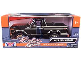1978 Ford Bronco Custom (Open Top) "Timeless Legends" Series 1/24 Diecast Model Car by Motormax - Black