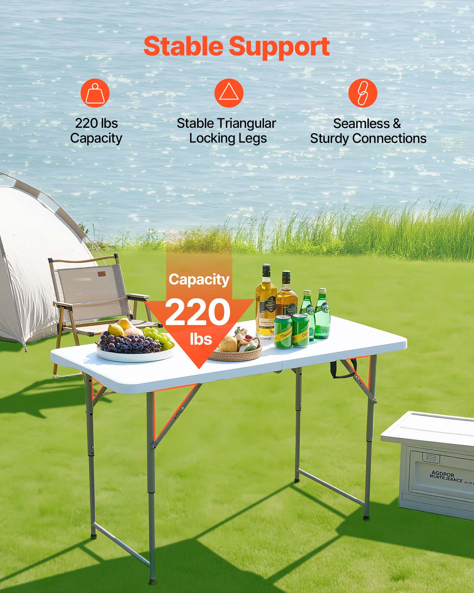 Stable Support

- 220 lbs Capacity
- Stable Triangular Locking Legs
- Seamless & Sturdy Connections

Capacity 220 lbs