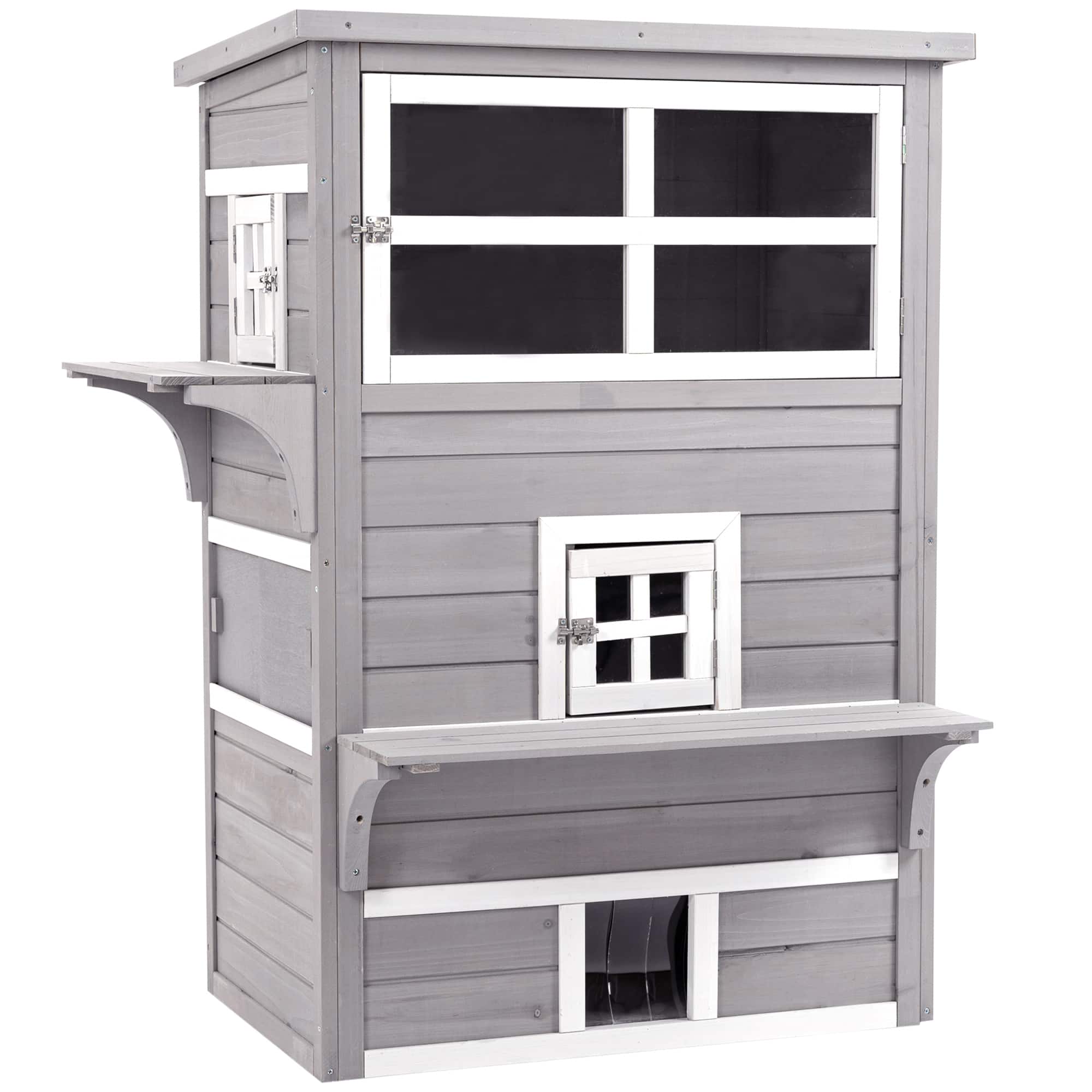 Pawhut - 3-Story Cat House Feral Cat Shelter, Outdoor Kitten Condo with Raised Floor, Asphalt Roof, Escape Doors price history on PriceWatchPro