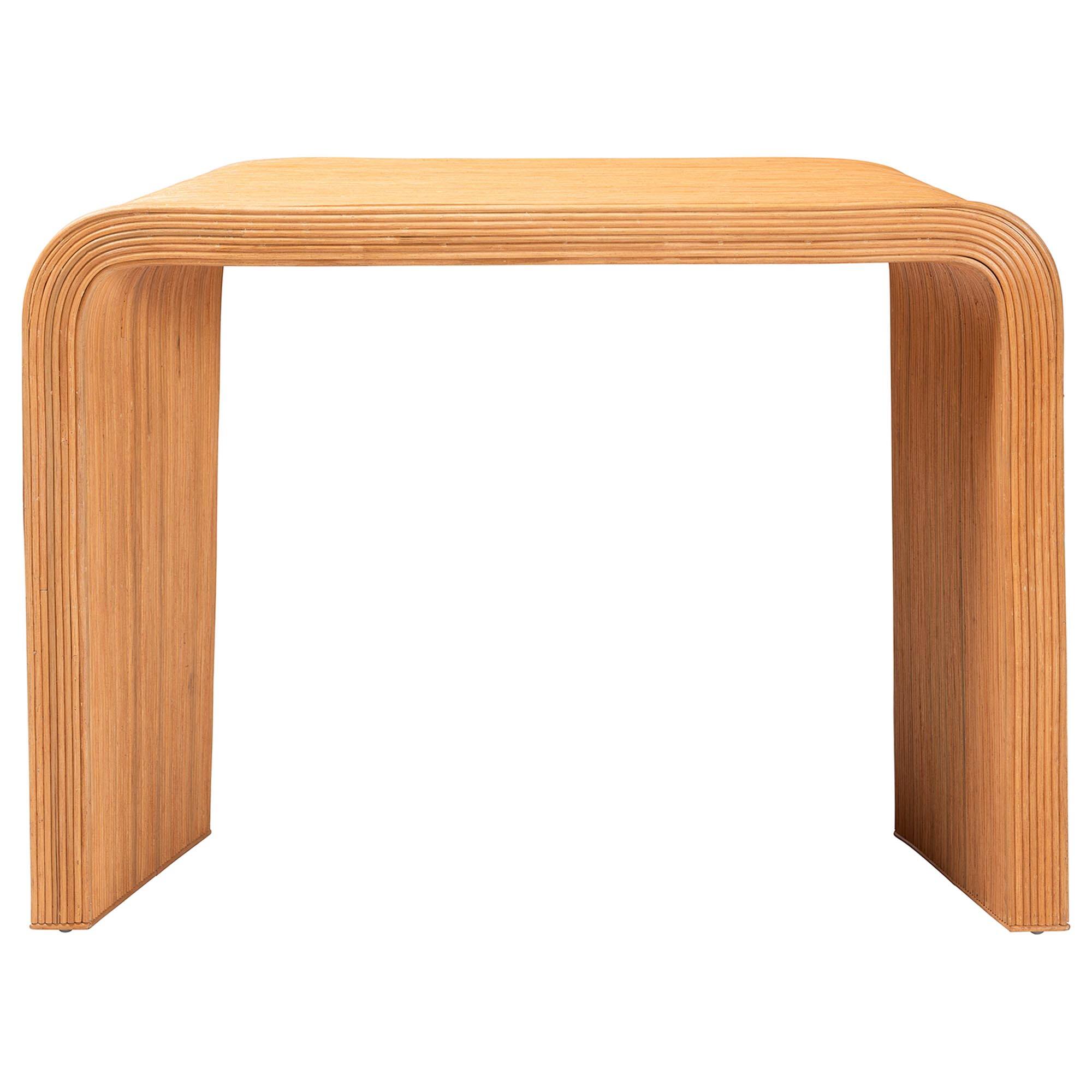 Left. bali & pari - Eilis Bohemian Fluted Rattan Waterfall Console Table - Light Honey.