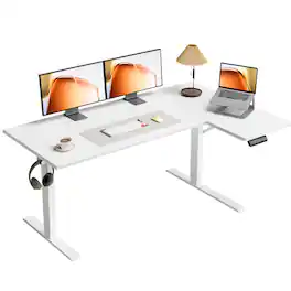 OffiGo - L Shaped Electric Standing Desk, Height Adjustable Reversible Corner Stand Up Desk for Home Office - White