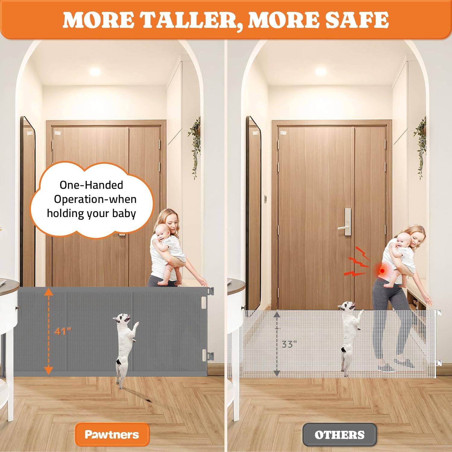 MORE TALLER, MORE SAFE, One-Handed Operation-when holding your baby, 41", 33", Pawtners, OTHERS