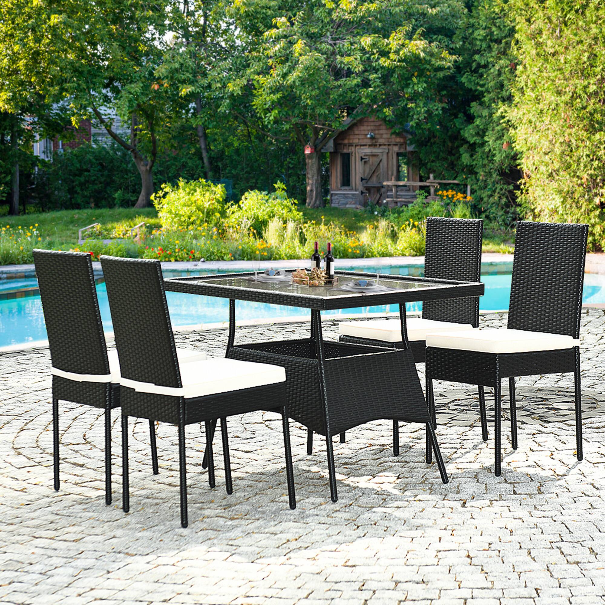 Alt View 4. Gymax - Gymax 5PCS Patio Wicker Dining Set Outdoor Rattan Furniture Set w/ Cushion - Black.