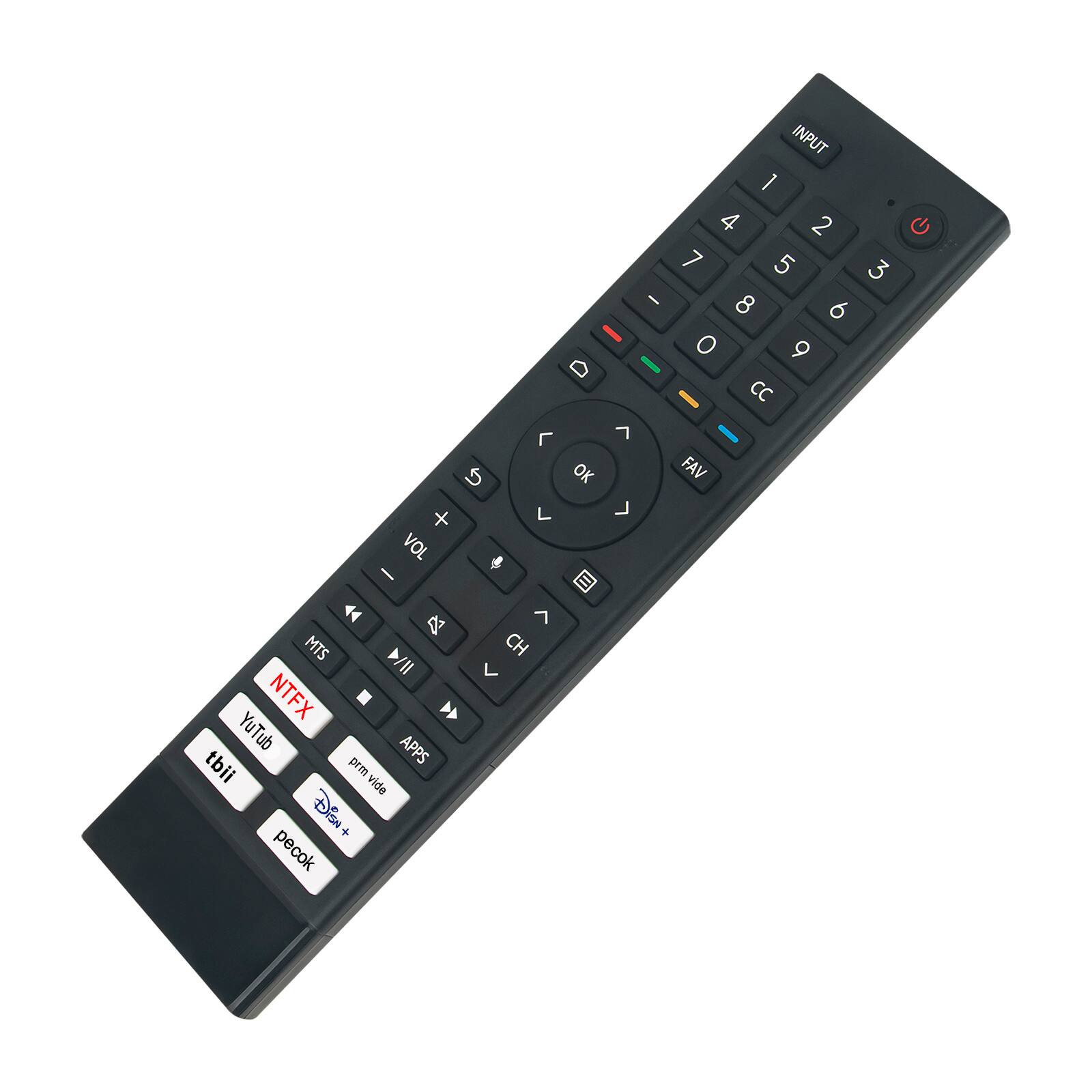 o + VOL I
I I D I  7 OK L
INPUT 1 4 2 L 5 3 8 6 O 9 I CC FAV
MTS DVI YouTube Netflix tbiliig APPS video pecok Disney+