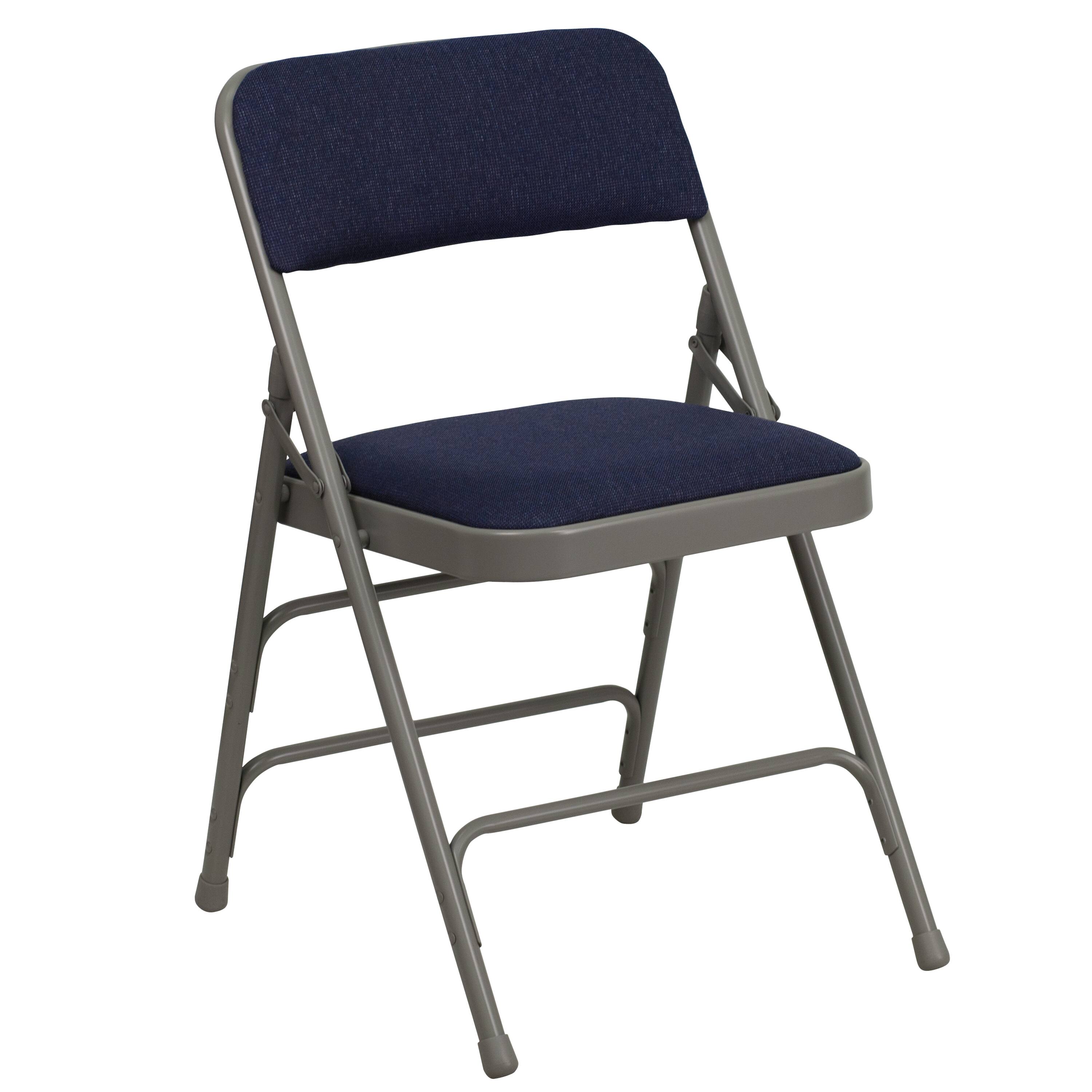 Alt View 8. Emma + Oliver - 4 Pack Home & Office Portable Party Events Padded Metal Folding Chair - Navy Fabric/Gray Frame.