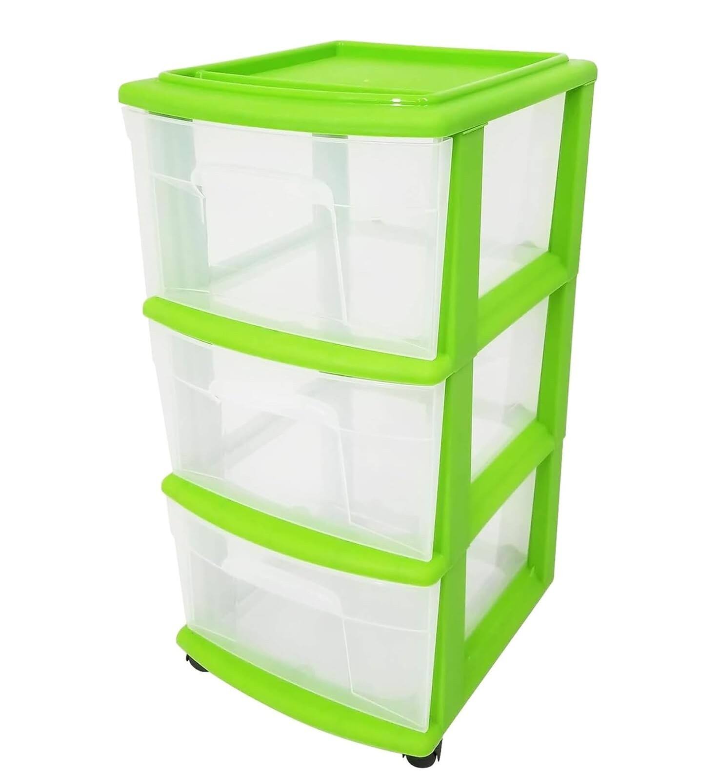 FINEAK - 3-Tier Clear Plastic Rolling Storage Drawer Organizer - Bold Lime