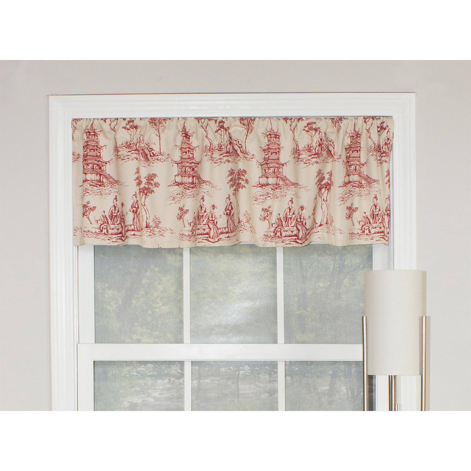 Angle. RLF Home - RLF Home Naomi Toile Tailored 100% Cotton with Fully Lined 3" Rod Pocket Valnance for Windows 50" x 14" Red - Red.