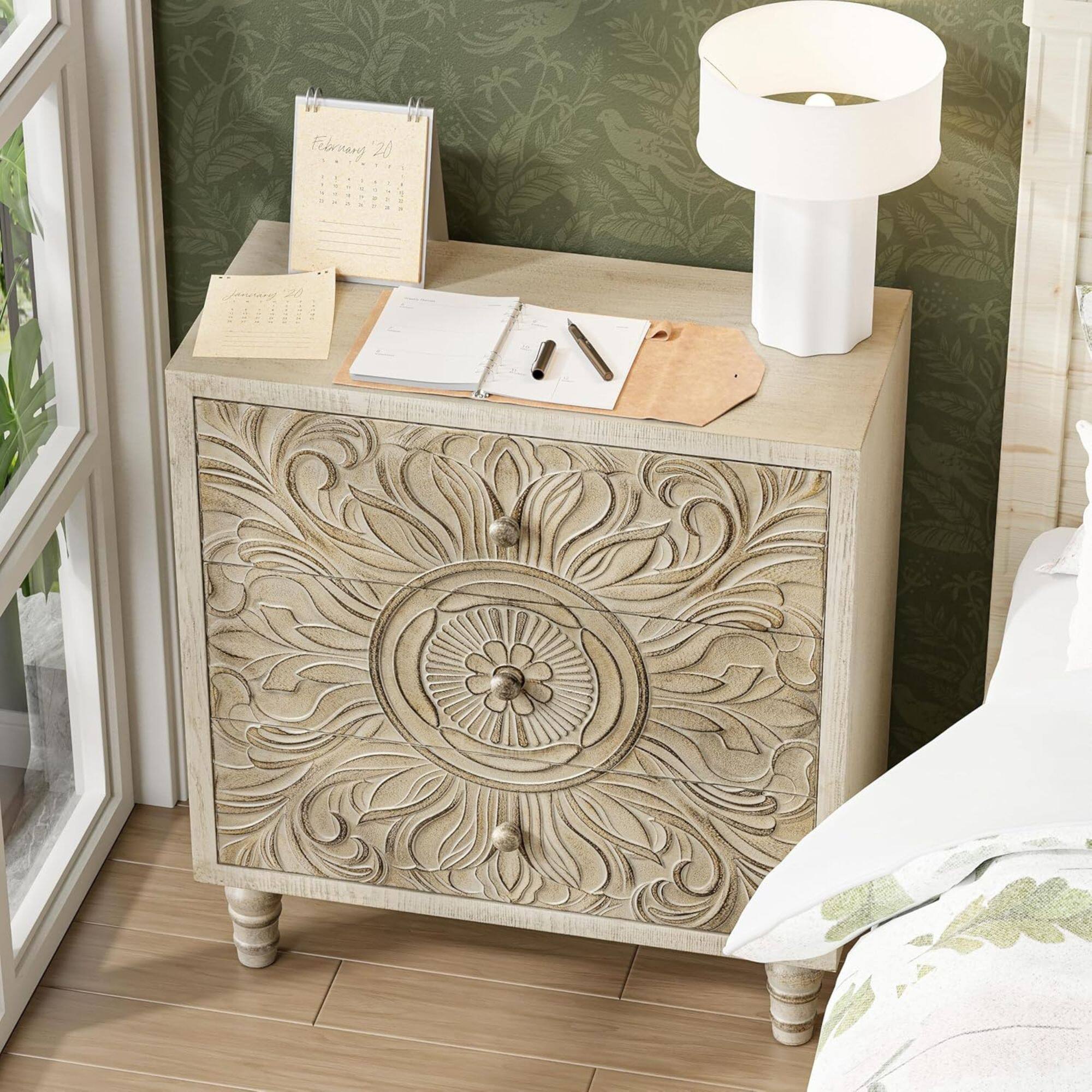 Alt View 7. COZAYH - COZAYH Farmhouse 3 Drawer Home Bedroom Dresser with Embossed Flower Motif Front - White.