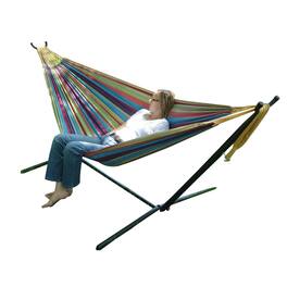 Hivvago - Tropical Fabric Double Hammock with 9-Foot Steel Stand - Multicolor