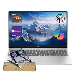 HP - 15.6" FHD Laptop - AMD Ryzen 7 7730U, 16GB RAM - 512GB SSD - Numeric KP & Copilot - Win 11 Pro - PCO Laptop Cooler - Silver