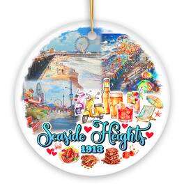 OrnamentallyYou - Artistic Lively Seaside Heights Ornament New Jersey Festive Beach Paradise Christmas Decor Circle - Multi-colored