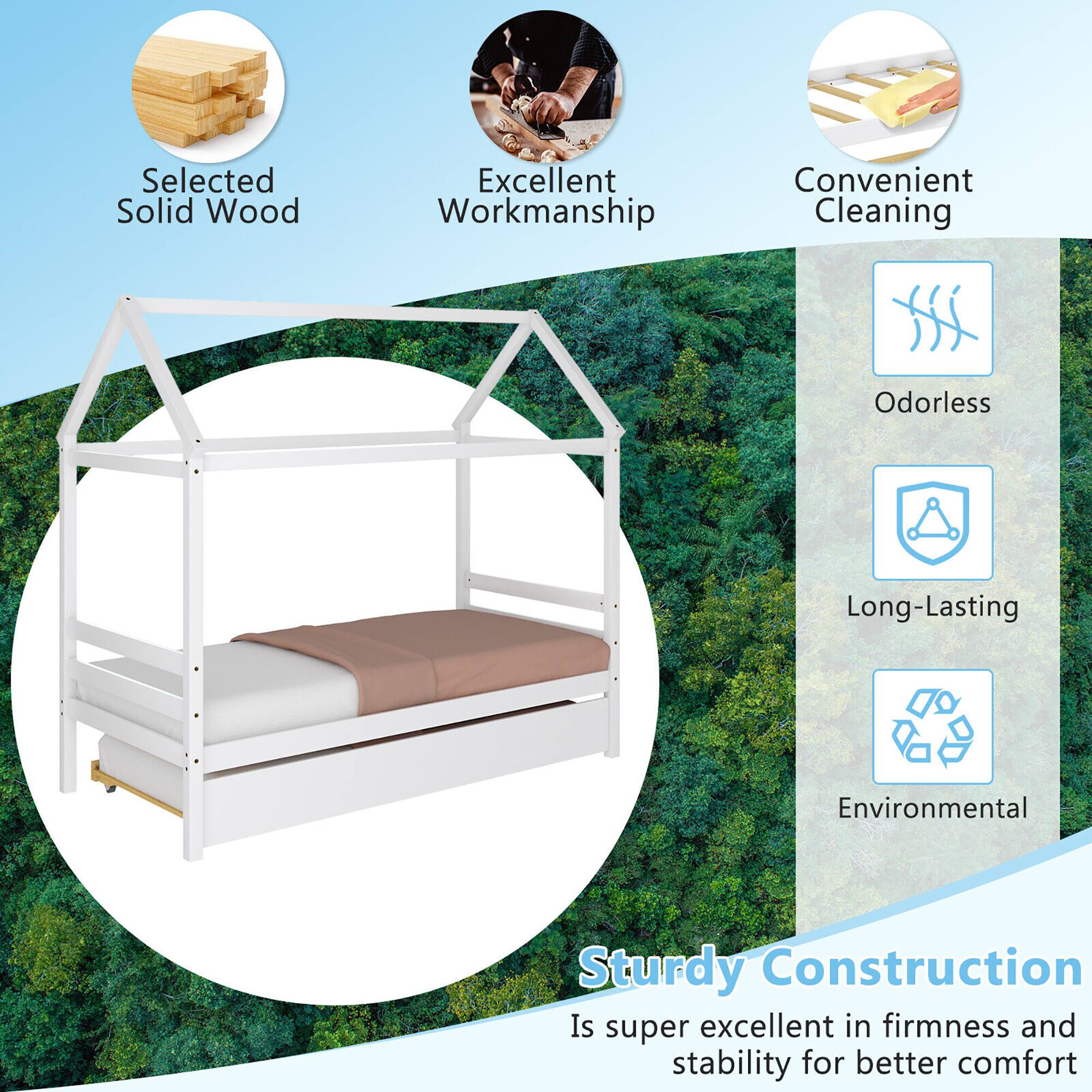 Selected Solid Wood  
Excellent Workmanship  
Convenient Cleaning  

Odorless  
Long-Lasting  
Environmental  

Sturdy Construction  
Is super excellent in firmness and stability for better comfort