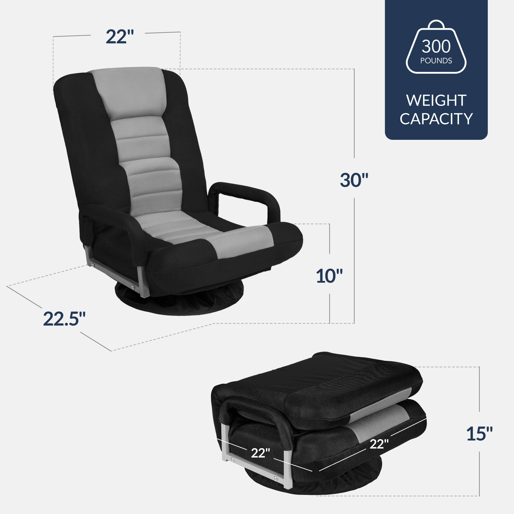 - 22" (Width)
- 30" (Height)
- 10" (Depth)
- 22.5" (Seat Height)
- 15" (Footrest Height)
- 22" (Footrest Width)
- 300 Pounds Weight Capacity