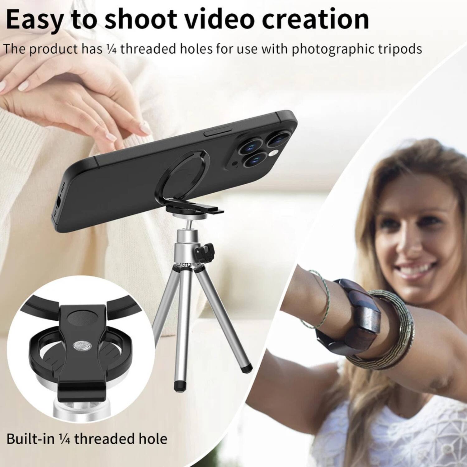 Easy to shoot video creation

The product has 1/4 threaded holes for use with photographic tripods

Built-in 1/4 threaded hole