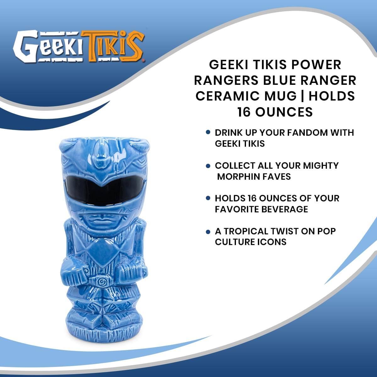Geeki Tikis Power Rangers Blue Ranger Ceramic Mug | Holds 16 Ounces

- Drink up your fandom with Geeki Tikis
- Collect all your Mighty Morphin Faves
- Holds 16 ounces of your favorite beverage
- A tropical twist on pop culture icons