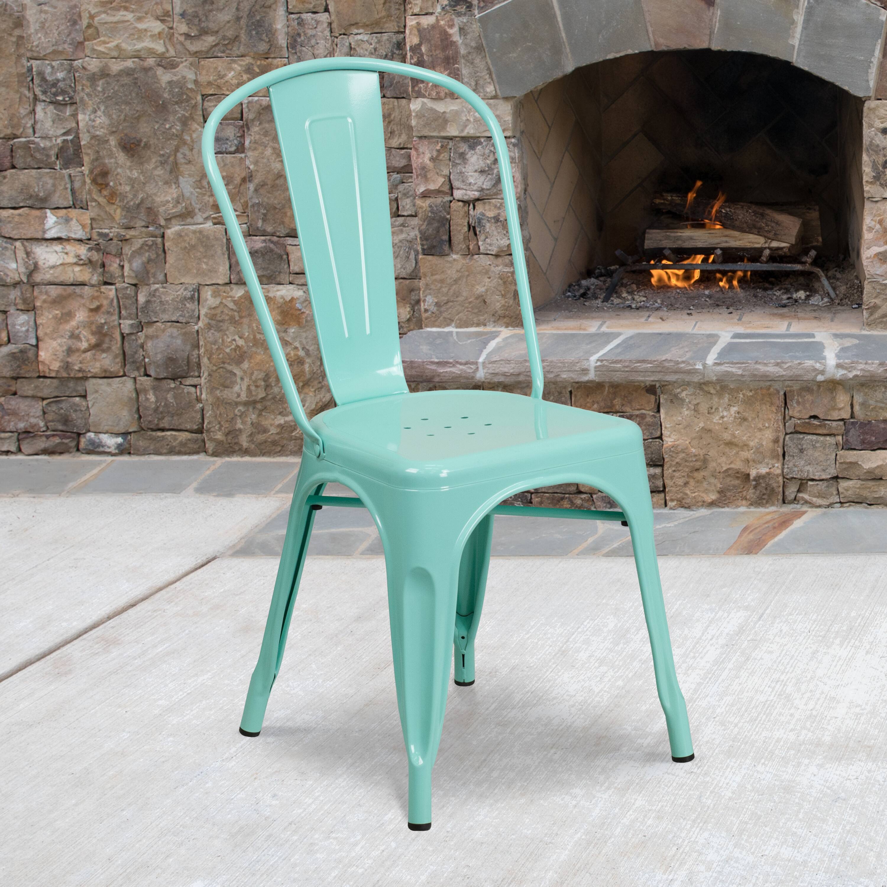 Alt View 1. Emma + Oliver - Commercial Grade Colorful Metal Indoor-Outdoor Dining Stack Chair - Mint Green.