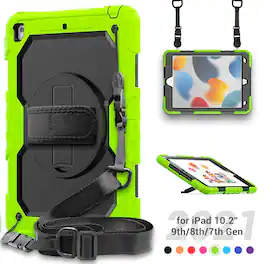 UUCOVER - Full Body Case for iPad 9th 8th 7th Gen 10.2-inch Shockproof Built-in Screen Protector Stand Hand/Shoulder Strap Cover - Black+Green