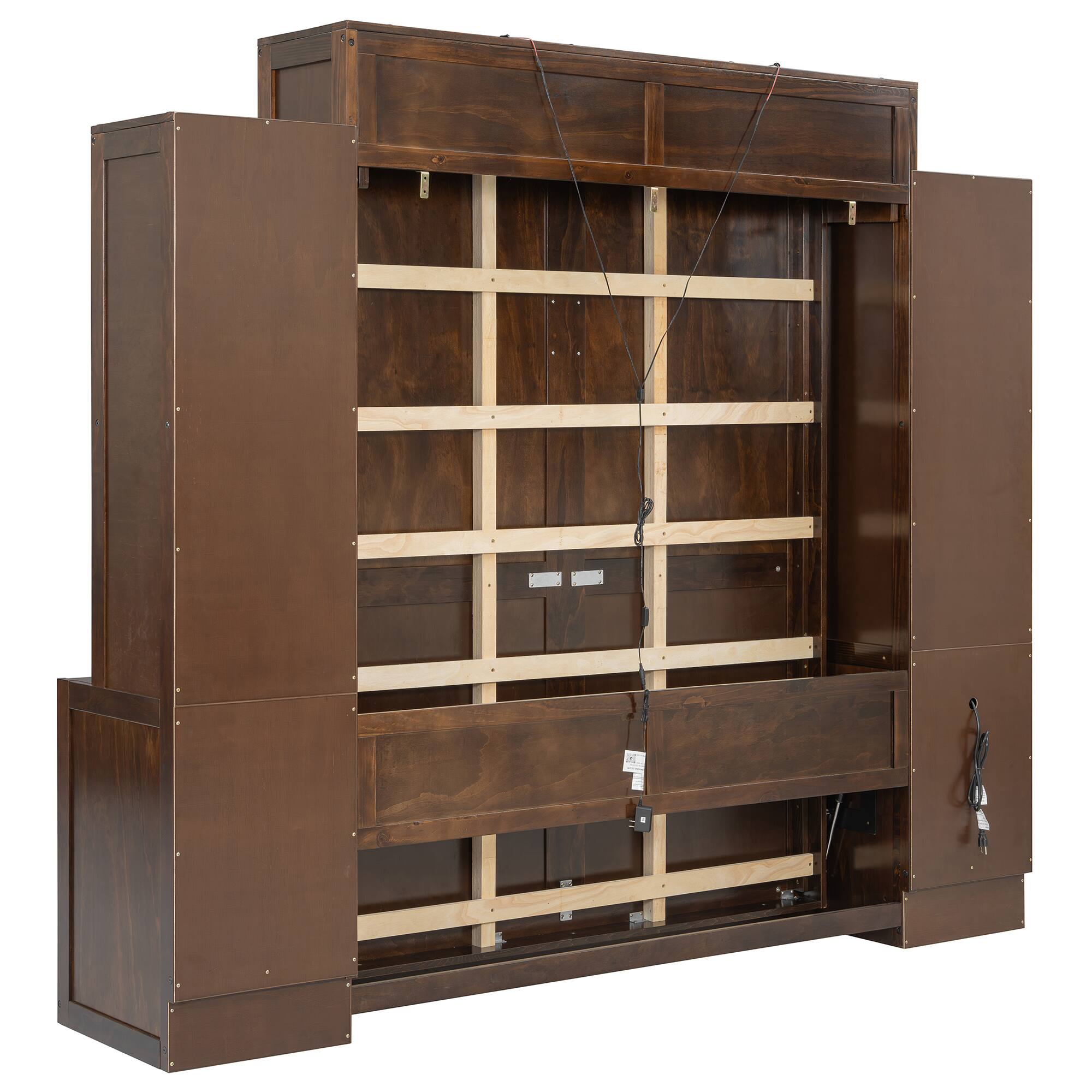 Alt View 1. Anysun - Queen Size Murphy Bed with Desk & Storage, Space-Saving Wood Wall Bed with Cabinets & Drawers - Brown.