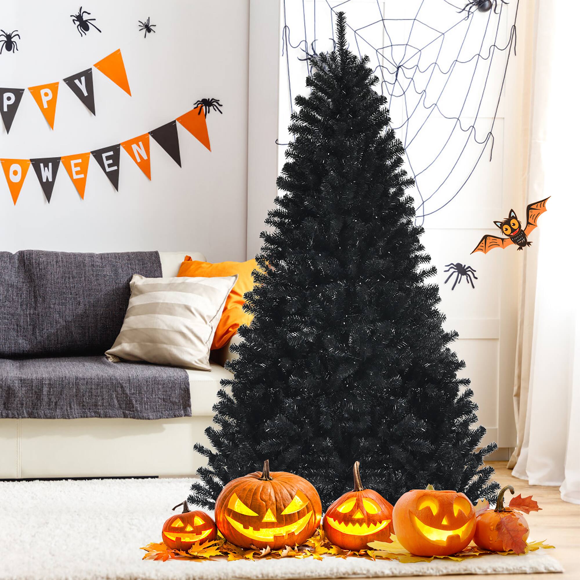 Alt View 19. Costway - 7ft Pre-lit PVC Christmas Tree w/ 500 Purple LED Lights - Black.