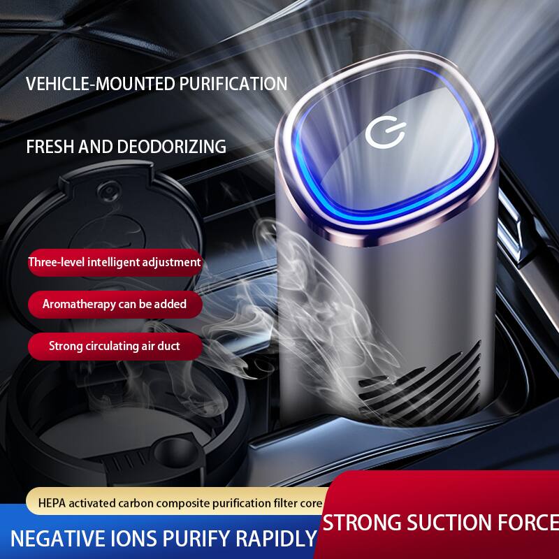 VEHICLE-MOUNTED PURIFICATION  
FRESH AND DEODORIZING  

- Three-level intelligent adjustment  
- Aromatherapy can be added  
- Strong circulating air duct  

HEPA activated carbon composite purification filter core  

NEGATIVE IONS PURIFY RAPIDLY  

STRONG SUCTION FORCE