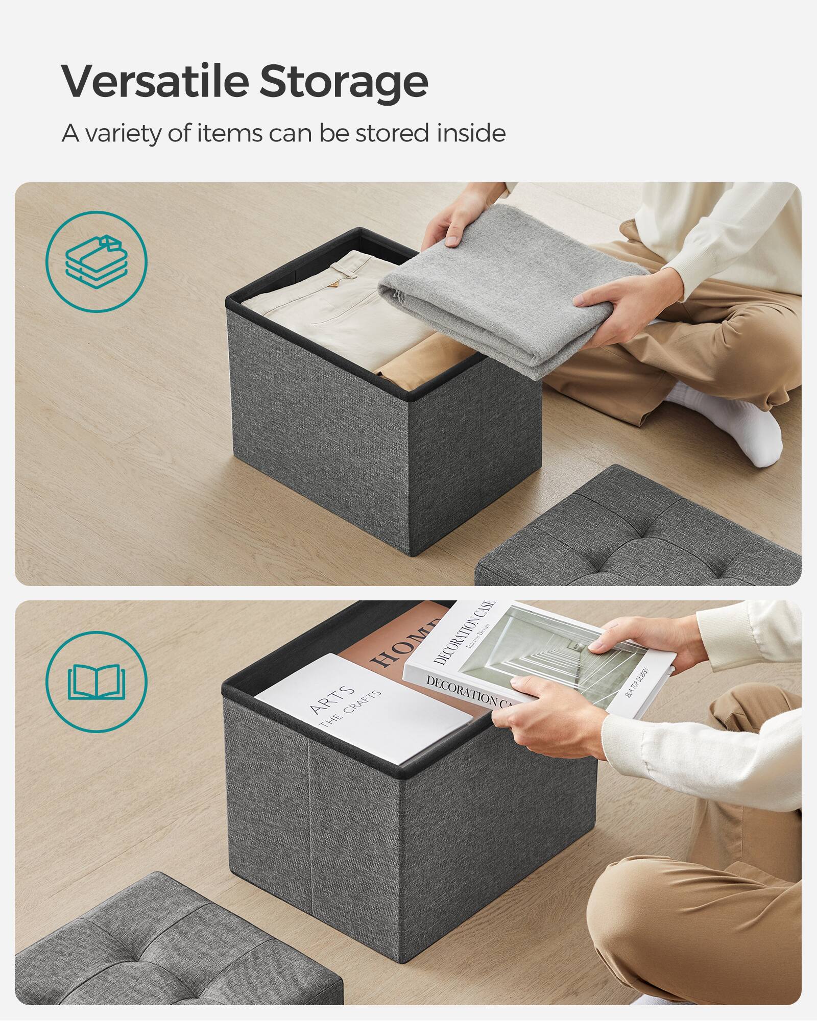 Versatile Storage  
A variety of items can be stored inside