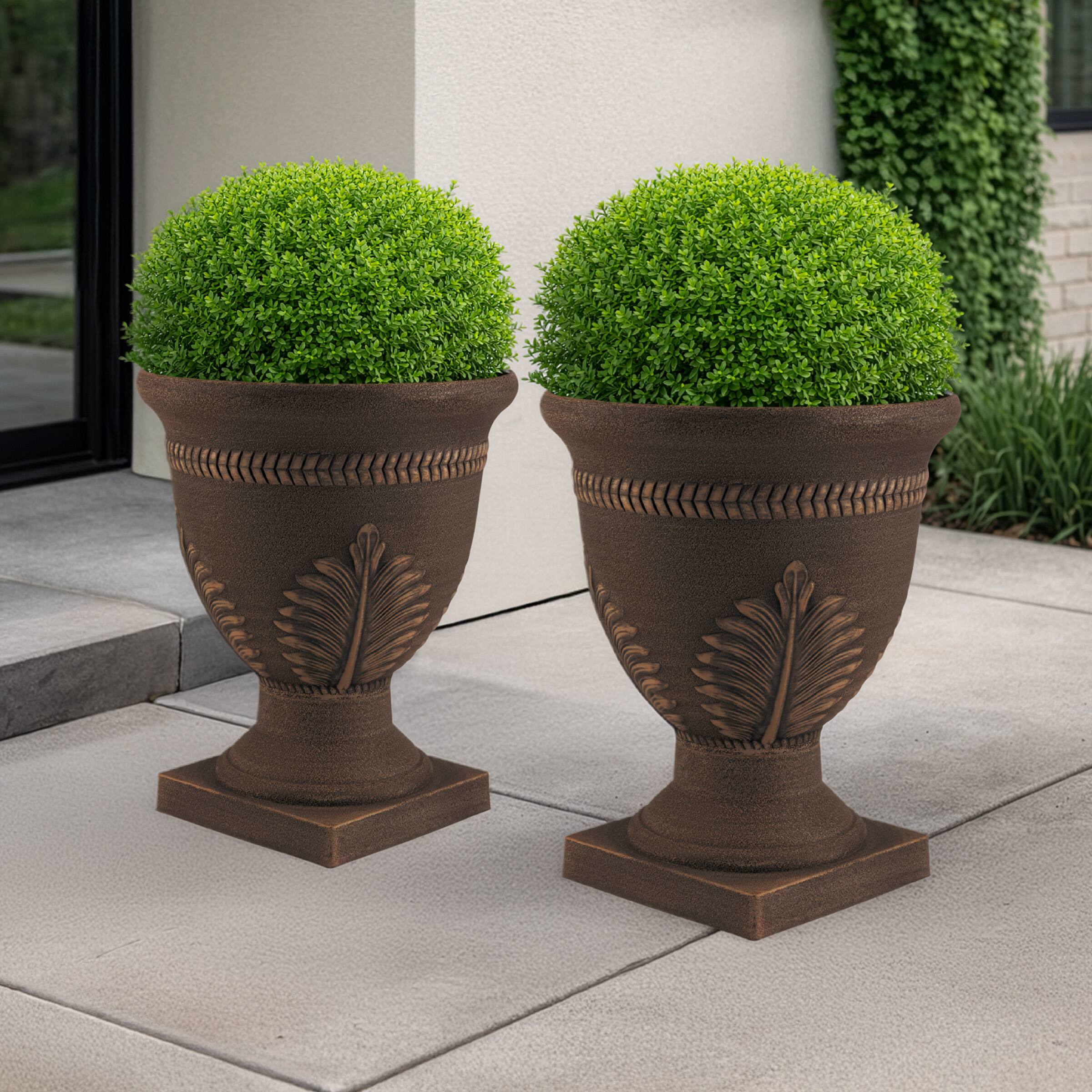 Alt View 7. Pure Garden - 2-Pack Outdoor Planter 15.25x18.8-Inch Urn Planters Plastic Plant Pots with Drainage Large Decorative Flower Pots.