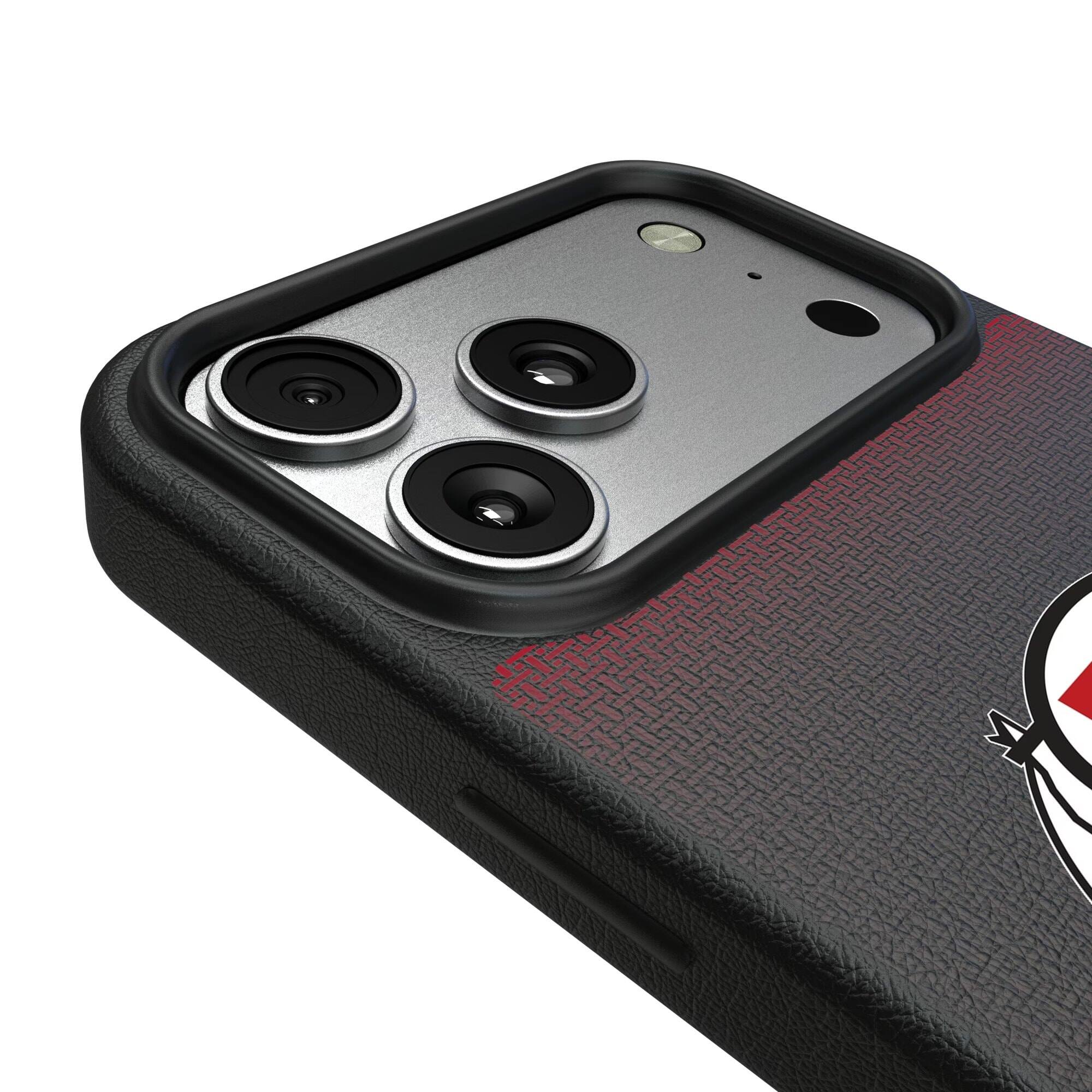 Alt View 2. Keyscaper - Utah Utes Linen Logo iPhone Magnetic Bump Case - 15 Plus - Black.