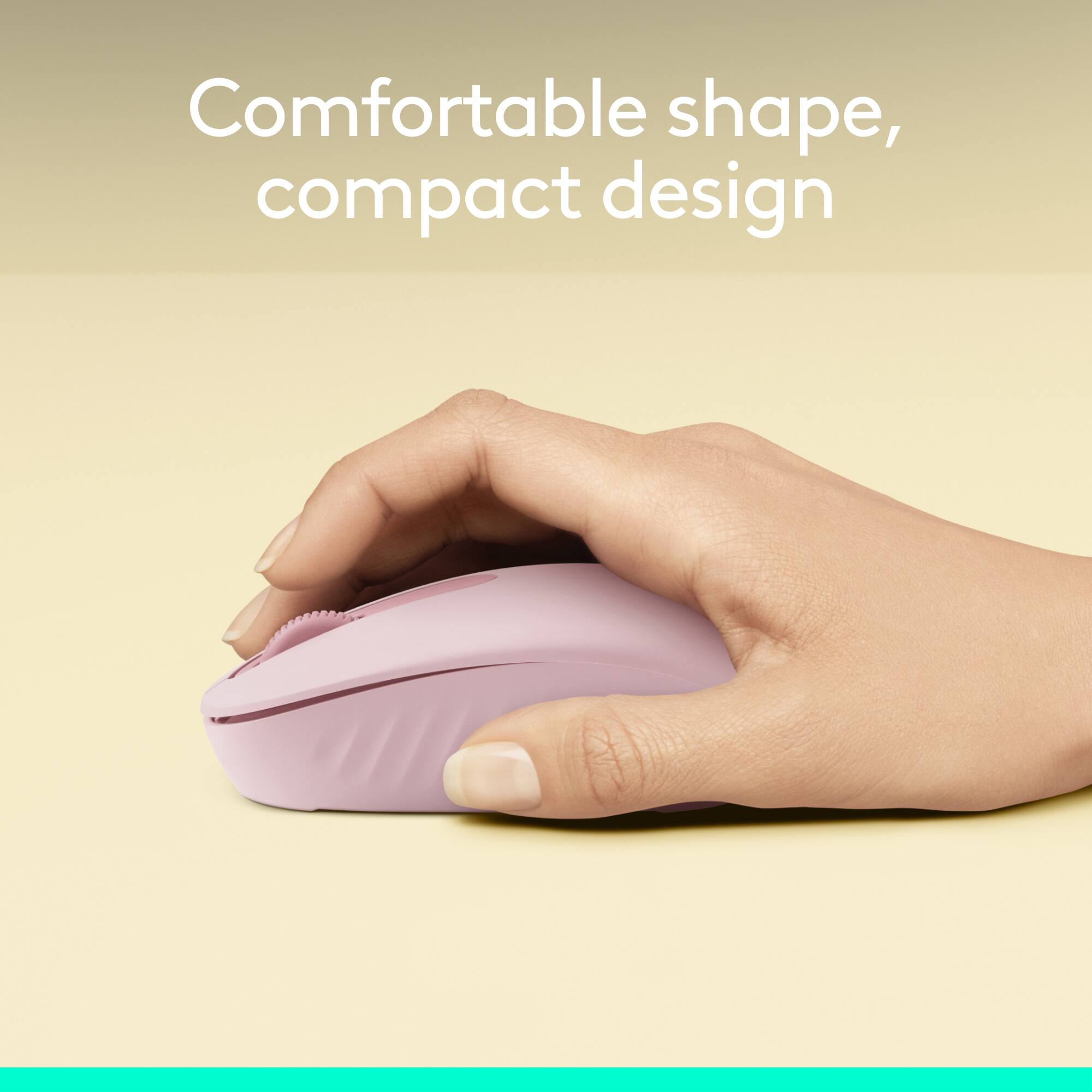 The text on the image reads "Comfortable shape, compact design."