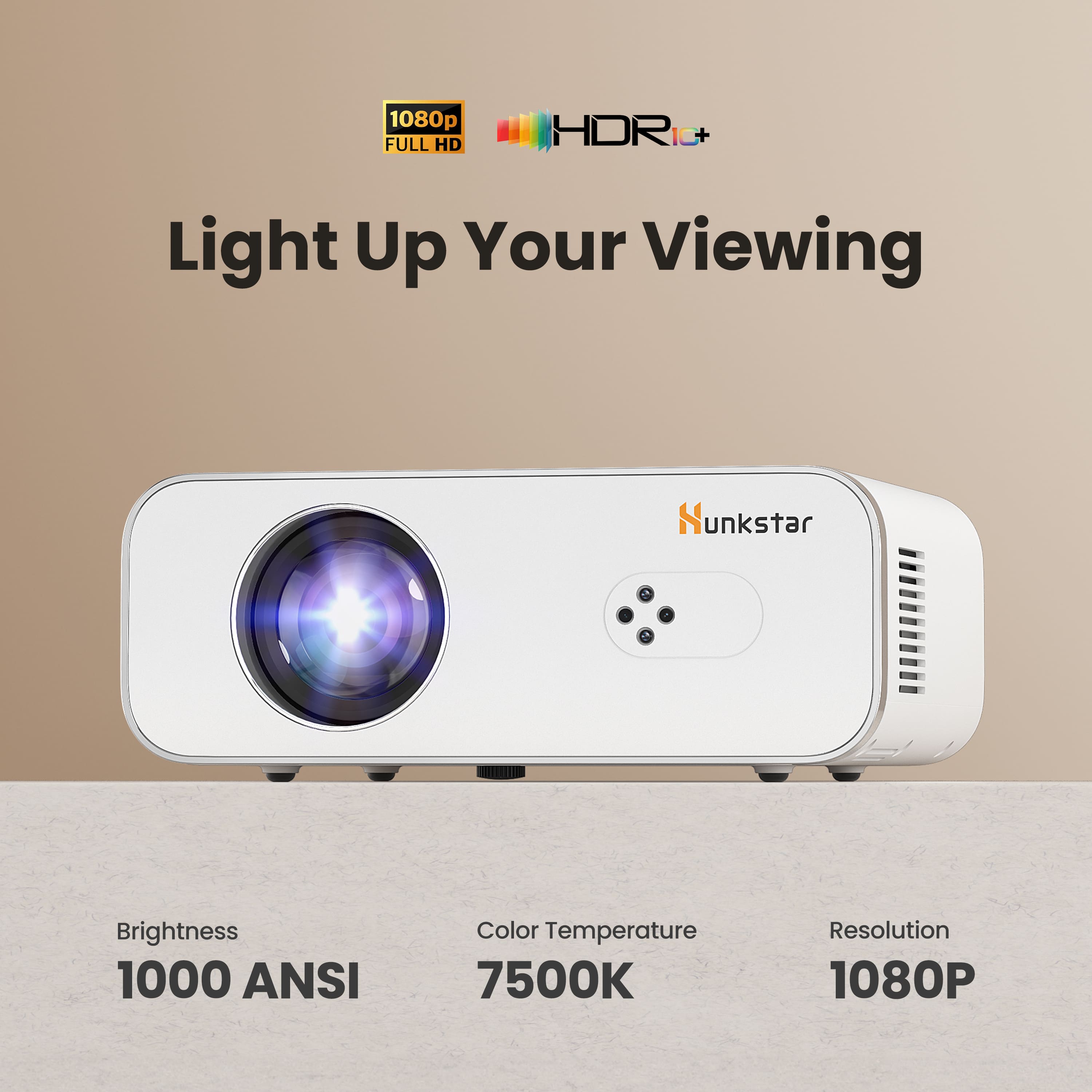 Light Up Your Viewing with Hunkstar: Brightness 1000 ANSI, Color Temperature 7500K, Resolution 1080P
