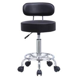 KKTONER - PU Leather Rolling Stool Mid-Back with Footrest Height Adjustable Office Drafting Swivel Task Chair - Black