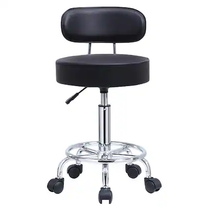 Front. KKTONER - KKTONER PU Leather Rolling Stool Mid-Back with Footrest Height Adjustable Office Drafting Swivel Task Chair (Black) - Black.