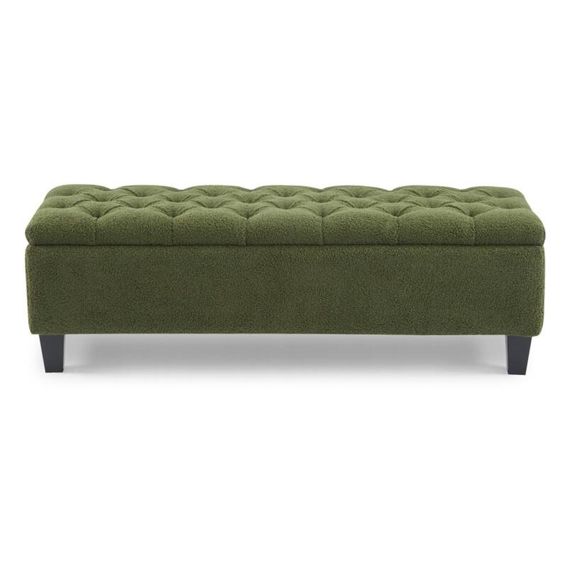 Alt View 1. HTUTWOO - Ottoman Bench with Storage - Boucle Surface, Rubber Wood Legs, 300 lbs Capacity, MDF/Pine/Plywood Construction - Green.