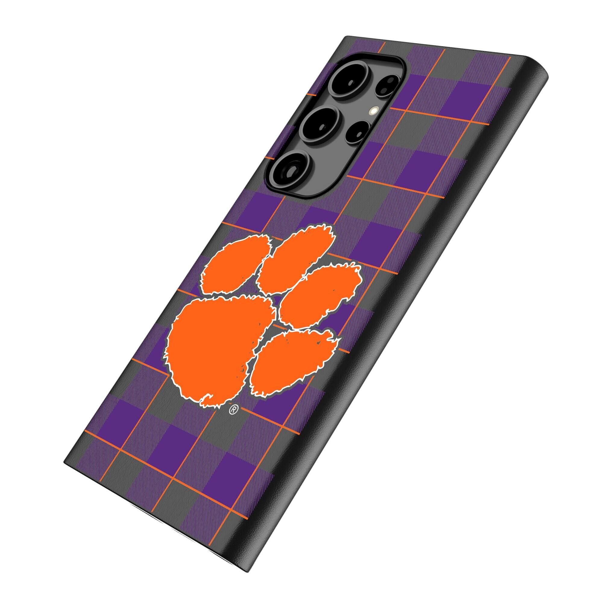 Alt View 1. Keyscaper - Clemson Tigers Plaid Galaxy Magnetic Bump Case - S25 Ultra - Black.