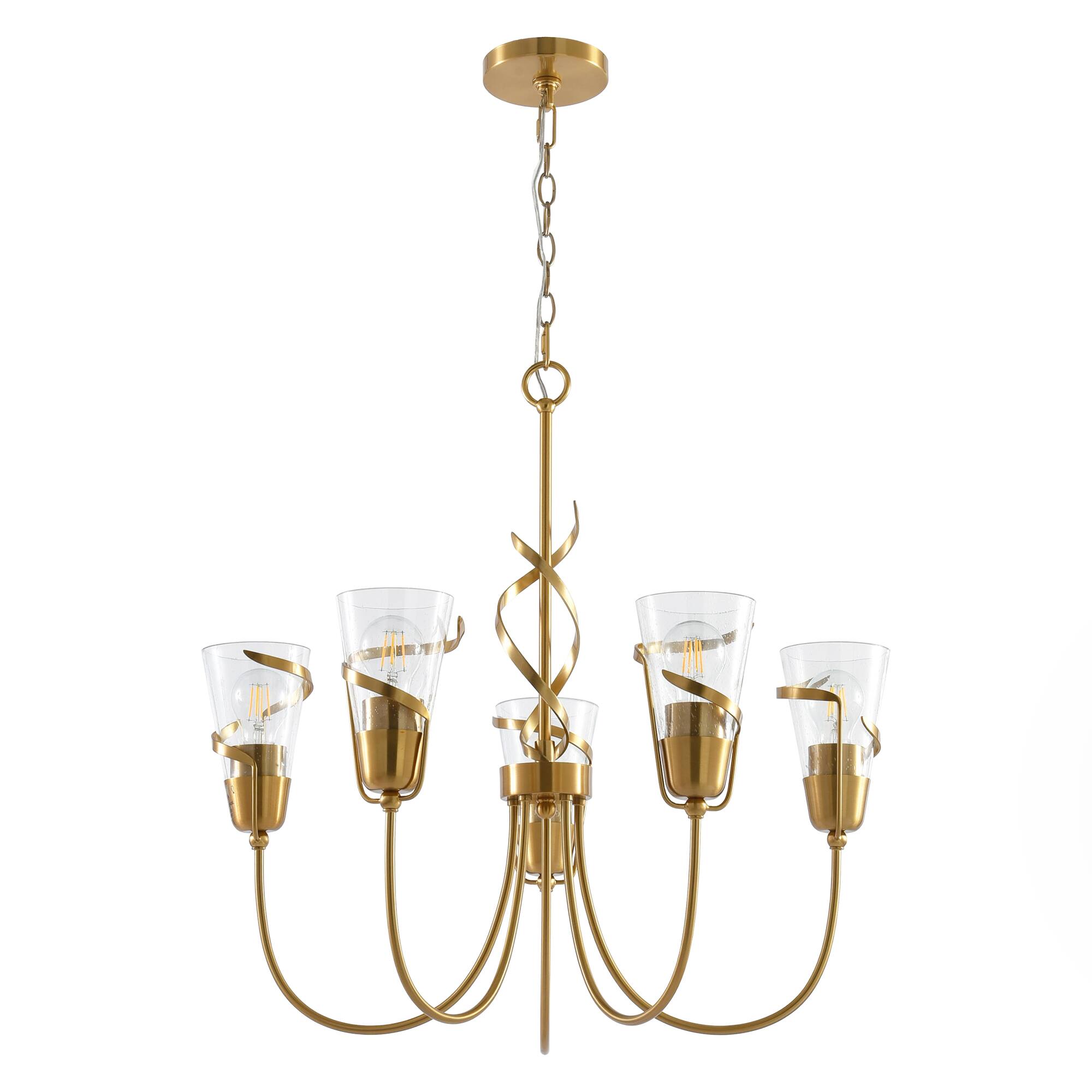 Alt View 1. Parrot Uncle - 26” 5-Light Gold Chandelier with Glass Shade - Gold.