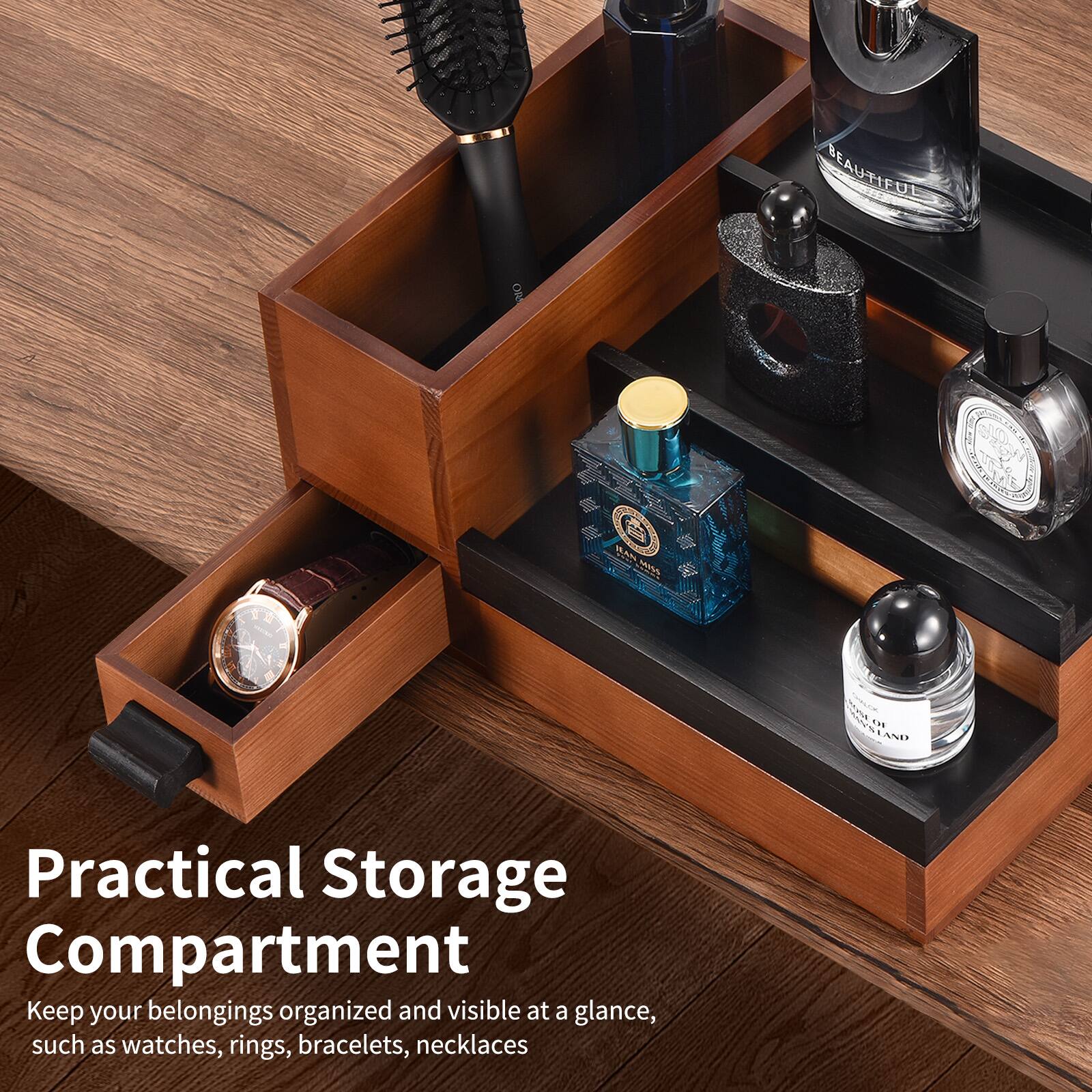 Practical Storage Compartment

Keep your belongings organized and visible at a glance, such as watches, rings, bracelets, necklaces