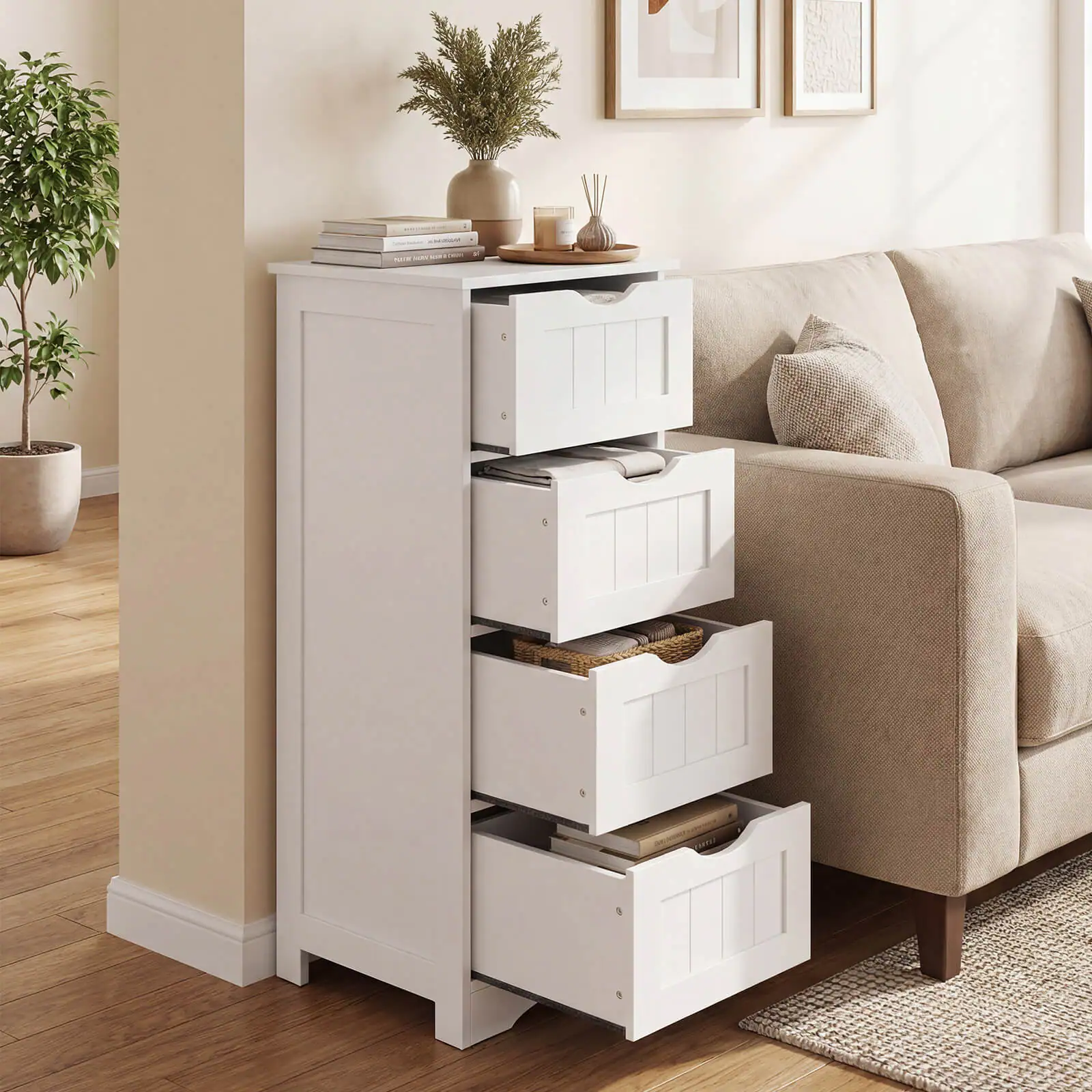 Alt View 4. Costway - Costway 32.5" Bathroom Floor Cabinet with Anti-tipping Device Freestanding Towel Cabinet - White.