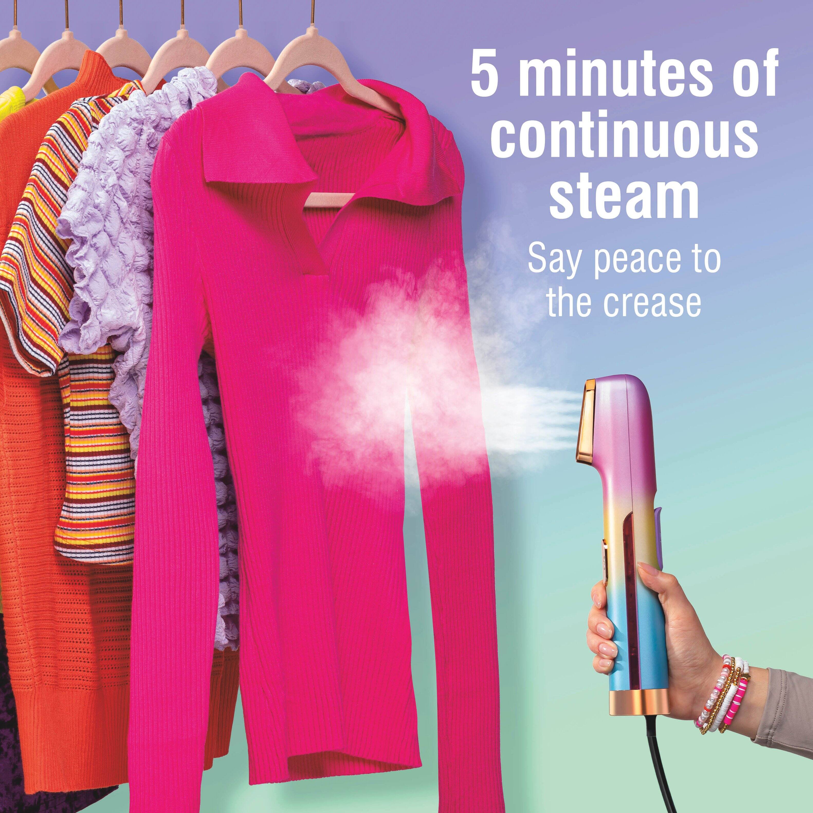 5 minutes of continuous steam  
Say peace to the crease
