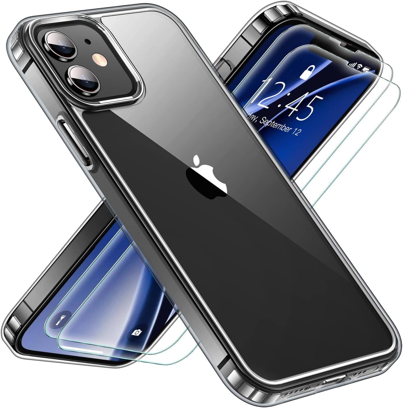 Entronix - Complete Protection Bundle for iPhone 12 - Durable Case with 2 Screen Protectors - Clear